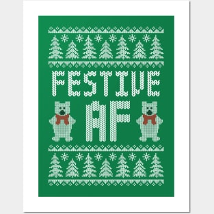 Festive AF - Funny Ugly Christmas Sweater - Polar Bears Posters and Art